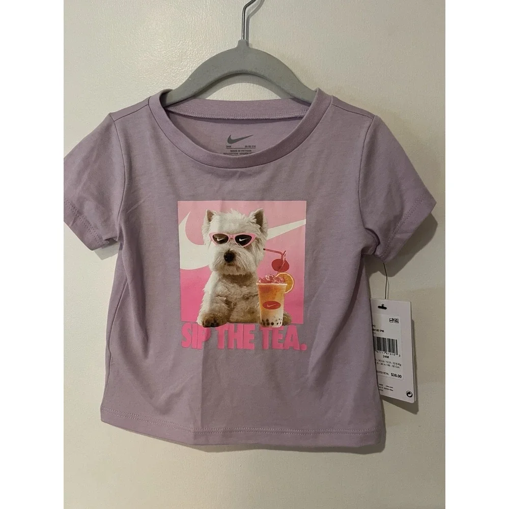 Nike Youth Sip The Tea Graphic Tee Size 24 Months Top Only Purple Dog New